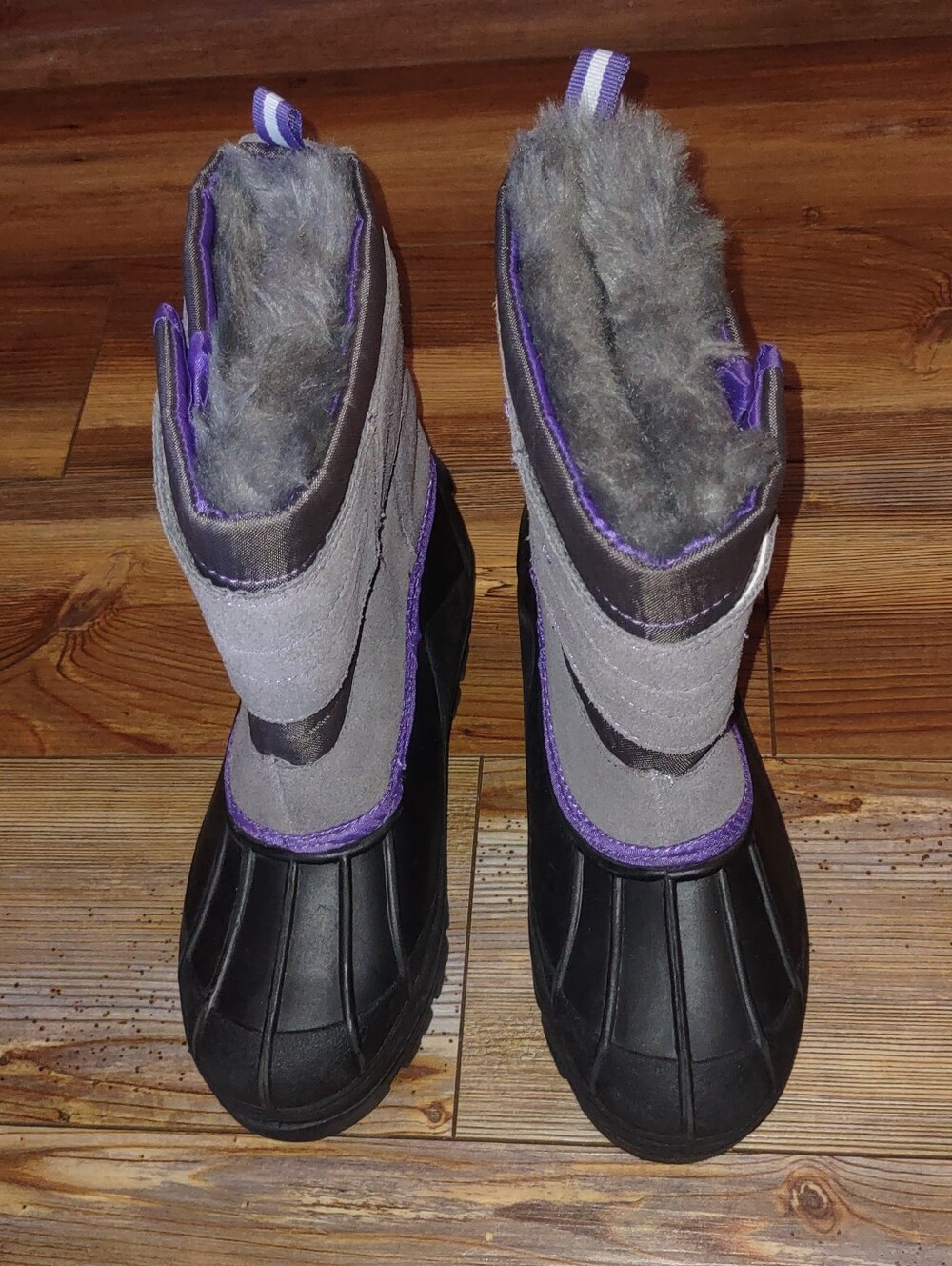 Weatherproof Gray and Purple Insulated Winter Boots